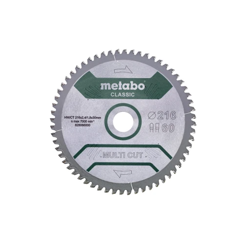 Диск пиляльний METABO «MULTI CUT - CLASSIC», 216X30 Z60 FZ/TZ 5°NEG /B (628655000)