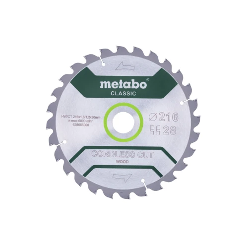 Диск пиляльний METABO «CORDLESS CUT WOOD - CLASSIC», 216X30 Z28 WZ 5° /B (628665000)