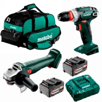 Набір акумуляторного інструменту Metabo 18 В болгарка W 18 7-125, дриль-шурупокрут BS 18 QUICK + 2 АКБ і ЗП у сумці (UA602217840)