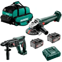 Набор аккумуляторного инструмента Metabo 18 В болгарка W 18 7-125, перфоратор KH 18 LTX 24 + 2 АКБ и ЗУ в сумке (UA602371850)