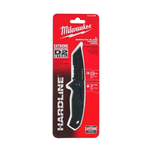 Нож складной Milwaukee HARDLINE Serrated с зазубренным лезвием 75 мм (48221998)