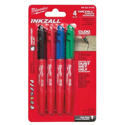 Набор тонких маркеров Milwaukee INKZALL FINE POINT (Синий/Красный/Зеленый/Черный) (48223106)