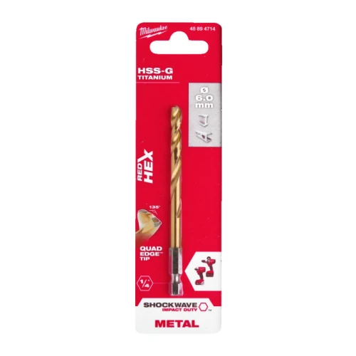 Свердло по металу Milwaukee RedHEX SHOCKWAVE™ HSS-TiN 6.0x105x63 мм (1 шт.) (48894714)