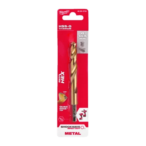 Сверло по металлу Milwaukee RedHEX SHOCKWAVE™ HSS-TiN 10.5x122x78 мм (1 шт.) (48894724)