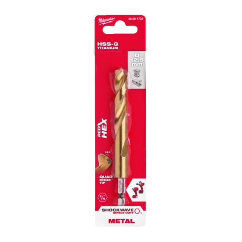 Свердло по металу Milwaukee RedHEX SHOCKWAVE™ HSS-TiN 12.5x128x83 мм (1 шт.) (48894728)