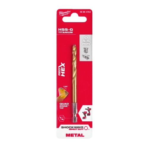 Сверло по металлу Milwaukee RedHEX SHOCKWAVE™ HSS-TiN 5.5x104x60 мм (1 шт.) (48894764)