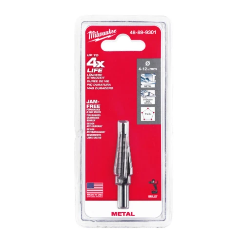 Сверло ступенчатое с шагом 1 мм Step Drill Milwaukee Ø 4 – 12 мм (48899301)