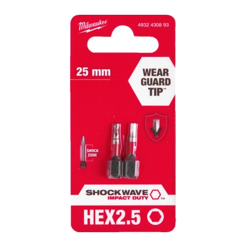 Біта Milwaukee SHOCKWAVE Hex 2.5 x 25 мм (2 шт.) (4932430893)