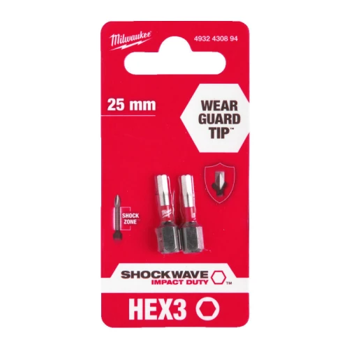 Бита Milwaukee SHOCKWAVE Hex 3.0 x 25 мм (2 шт.) (4932430894)