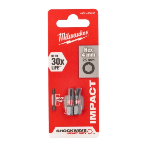 Бита Milwaukee SHOCKWAVE Hex 4.0 x 25 мм (2 шт.) (4932430895)