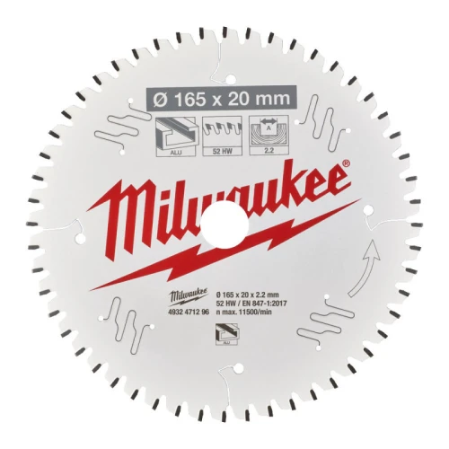 Пильний диск по алюмінію Milwaukee Alu PFTE 52 HW 165х20х2.2 мм (4932471296)