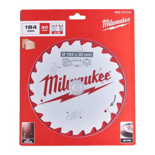 Пильний диск по дереву Milwaukee PFTE Thin Kerf 24 HW 184x30x1.6 мм (4932471297)