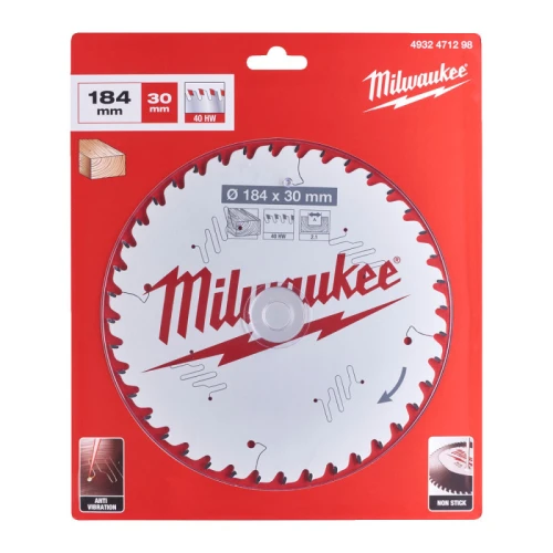 Пильний диск по дереву Milwaukee PFTE Thin Kerf 40 HW 184x30x2.1 мм (4932471298)