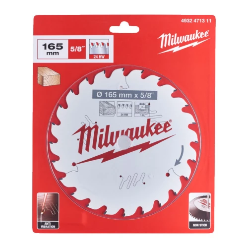 Пильний диск по дереву Milwaukee PFTE Thin Kerf 24 HW 165x5/8"x1.6 мм (4932471311)