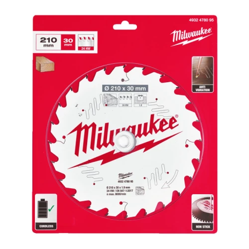 Пильный диск по дереву Milwaukee PFTE Thin Kerf 24 HW 210x30x1.9 мм (4932478095)