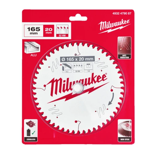 Пильний диск по алюмінію Milwaukee Alu PFTE Thin Kerf 52 HW 165x20x1.6 мм (4932479087)