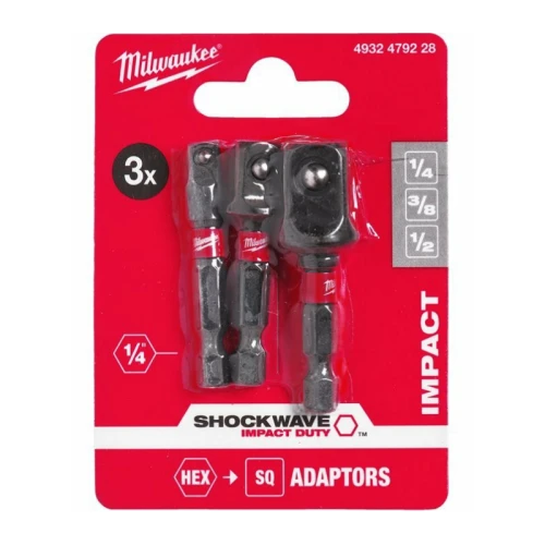Набір перехідників Milwaukee SHOCKWAVE з шестигранника 1/4 Hex на квадрат 1/2, 1/4, 3/8 (55 мм) (4932479228)