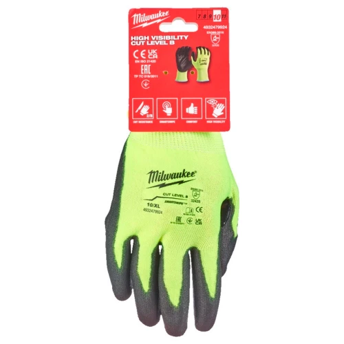Перчатки рабочие сигнальные с сопротивлением порезам Milwaukee Hi-Vis 2/B 10/XL (4932479924)