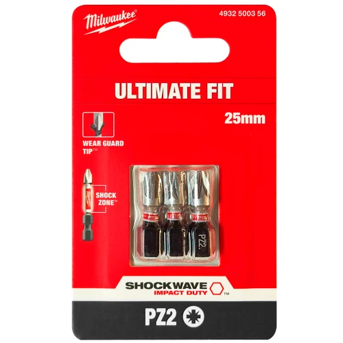 Бита ударная Milwaukee SHOCKWAVE PZ2 x 25 мм, 3 шт. (4932500356)