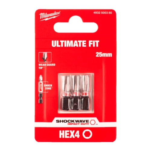 Бита ударная Milwaukee SHOCKWAVE Hex4 x 25 мм, 3 шт. (4932500380)