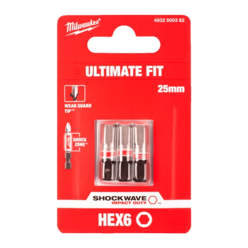 Бита ударная Milwaukee SHOCKWAVE Hex8 x 25 мм, 3 шт. (4932500383)