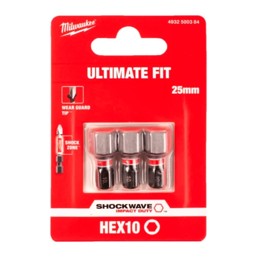 Бита ударная Milwaukee SHOCKWAVE Hex10 x 25 мм, 3 шт. (4932500384)