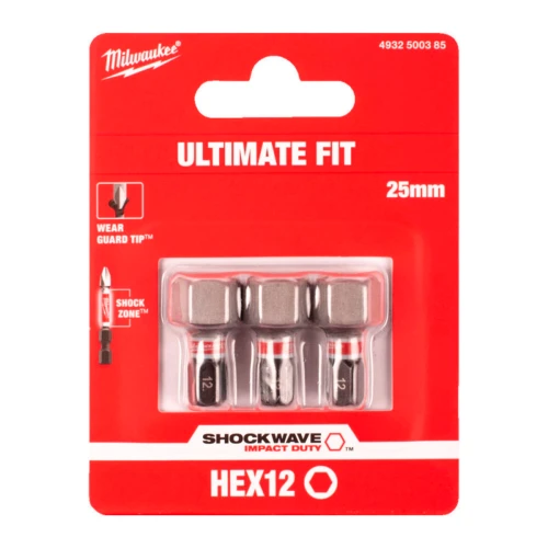 Бита ударная Milwaukee SHOCKWAVE Hex12 x 25 мм, 3 шт. (4932500385)