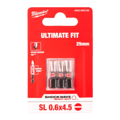 Бита ударная Milwaukee SHOCKWAVE SL0.6 x 4.5 мм, 3 шт. (4932500386)