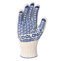 Рукавички трикотажні захисні DOLONI 621, білі, ПВХ крапки (XL)