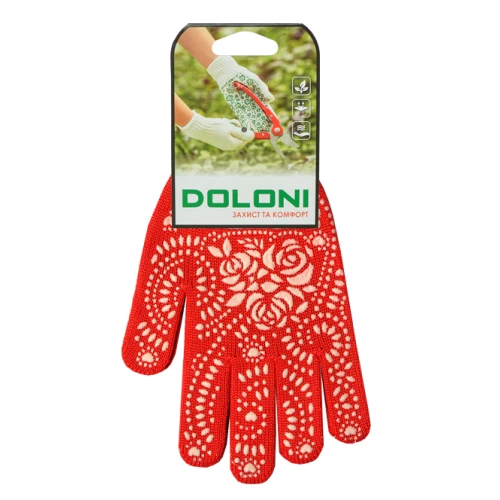 Перчатки трикотажные защитные женские DOLONI 622, красные, ПВХ точки (L)