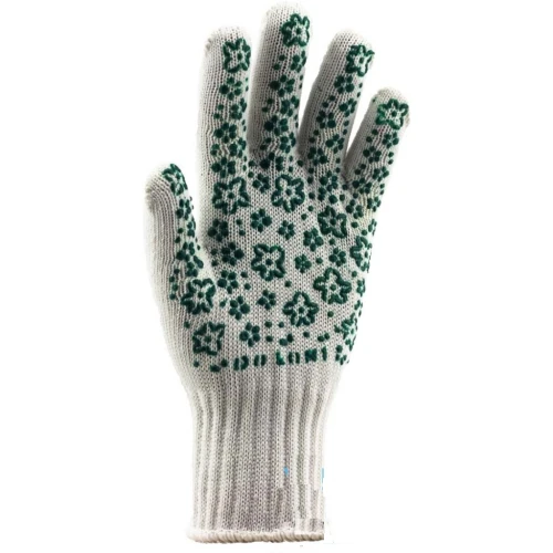 Рукавички трикотажні захисні жіночі DOLONI 620, білі, ПВХ крапки (L)