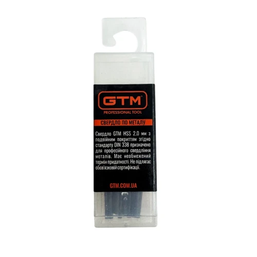 Сверло по металлу GTM HSS-TiN 2.0 мм 10 шт (EM2-020K)
