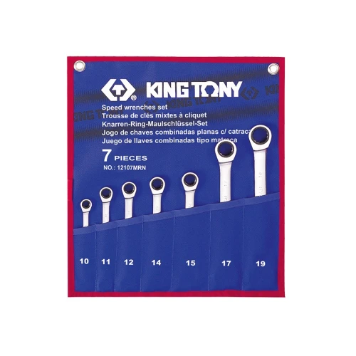 Набір комбінованих ключів King Tony 10-19 мм з тріскачкою, 7 шт у чохлі