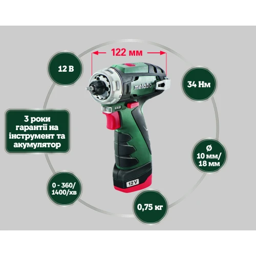 Аккумуляторная дрель-шуруповерт Metabo PowerMaxx BS Basic Set (600080710)