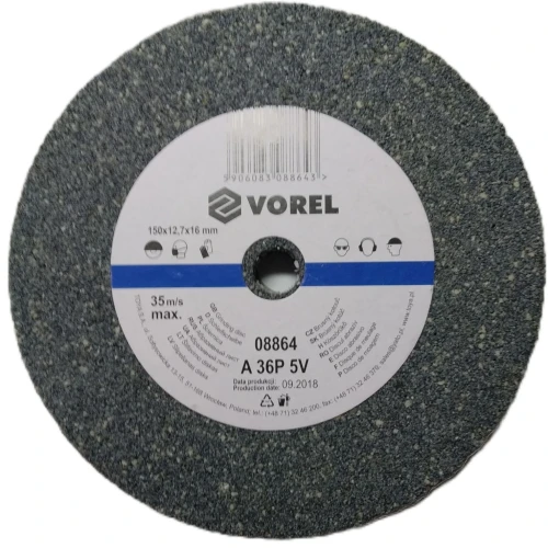 Круг шліфувальний VOREL A 36P 5V 150x16x12.7 мм (08864)