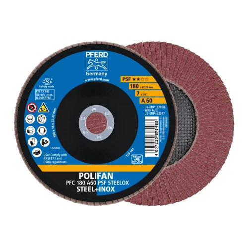 Круг тарельчатый лепестковый шлифовальный PFERD PFC 180 A 60 PSF STEELOX (4007220444696)