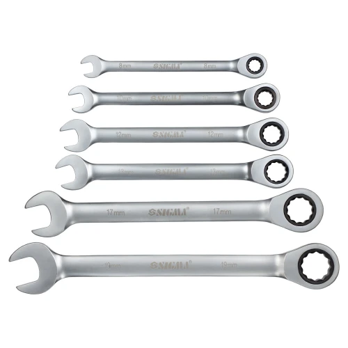 Набор трещоточных ключей SIGMA 8-19 мм, 6 шт в футляре