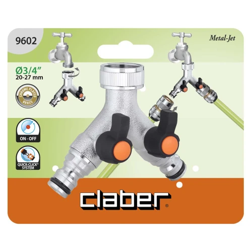 Подвійне з'єднання для кранів Claber Metal-Jet 9602 (вхід 3/4" вихід Б/Д)
