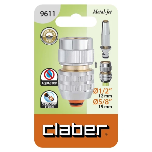 Конектор для шлангів 1/2"-5/8" Claber Metal-Jet 9611 з аквастопом
