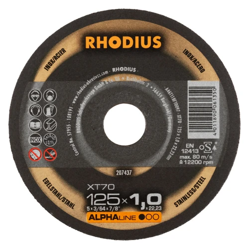 Круг відрізний RHODIUS XT70 AlphaLine 125*1*22 сталь/нержавіюча сталь (211078)