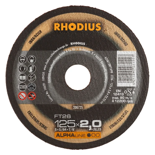 Круг відрізний RHODIUS FT26 AlphaLine 125*2*22 сталь/нержавіюча сталь (208725)