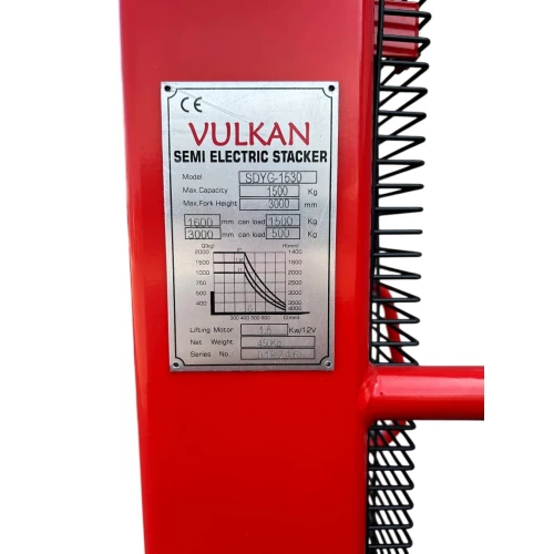 Штабелер электрический гидравлический Vulkan SDYG-1530 1500кг, 3.0м желтый