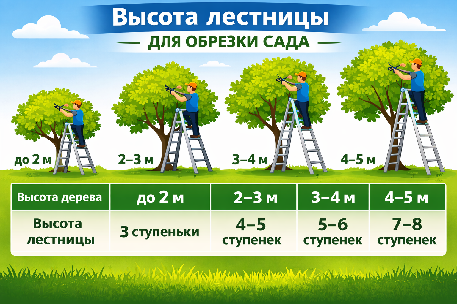 Высота лестницы для обрезки сада